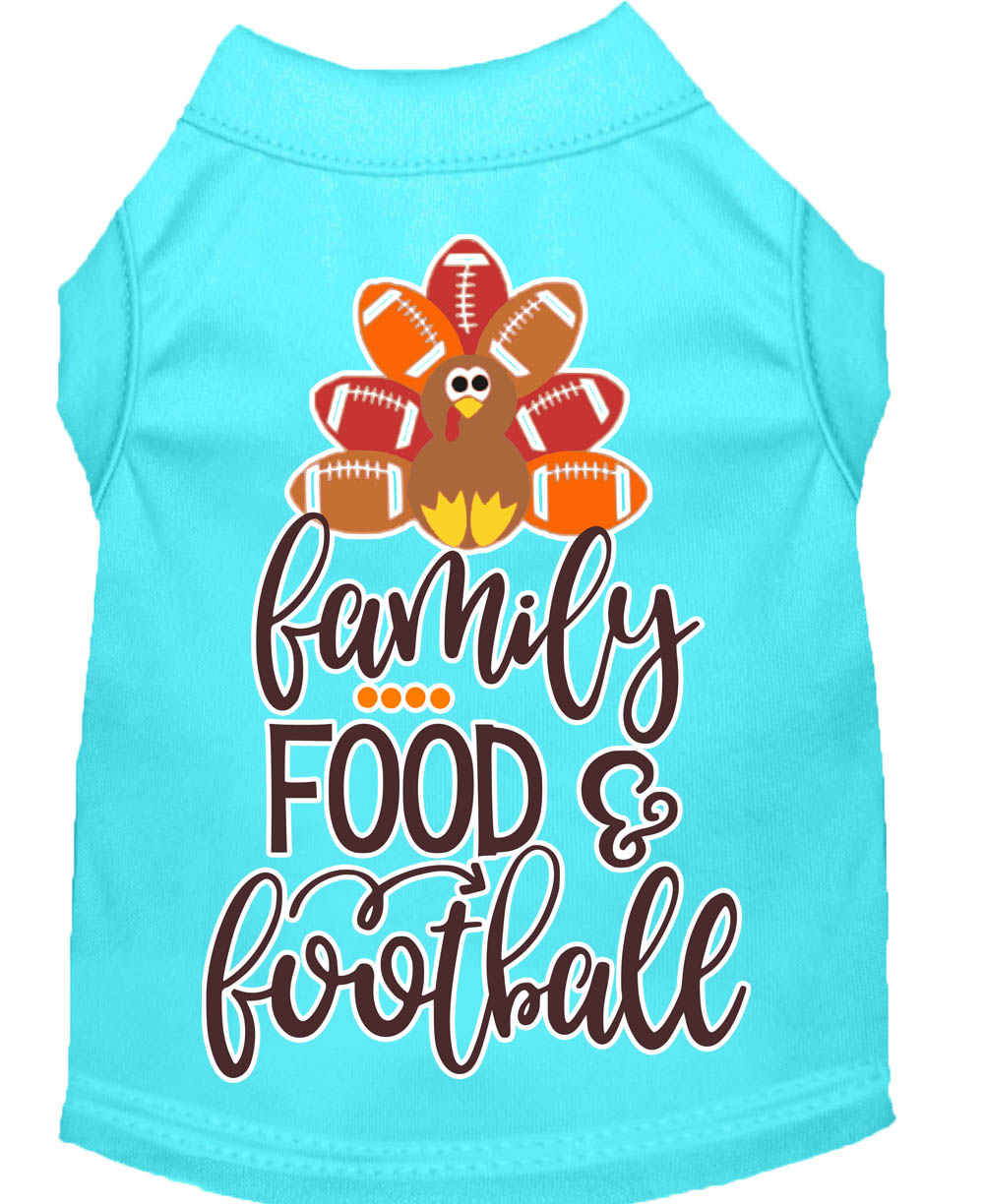 Family, Food, and Football Screen Print Dog Shirt Aqua XS